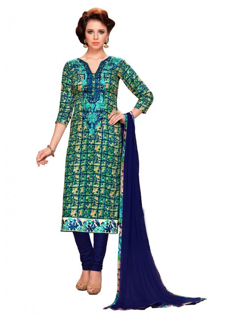 Generic Women's Glaze Cotton Unstitched Salwar Suit-Material With Dupatta (Blue & Green,2.3 Mtrs)