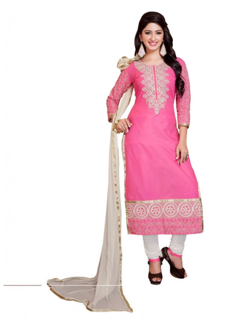 Generic Women's Georgette Unstitched Salwar Suit-Material With Dupatta (Pink & White,2.2 Mtrs)