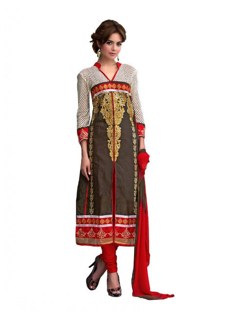 Generic Women's Glaze Cotton Unstitched Salwar Suit-Material With Dupatta (Brown,2.2 Mtrs)