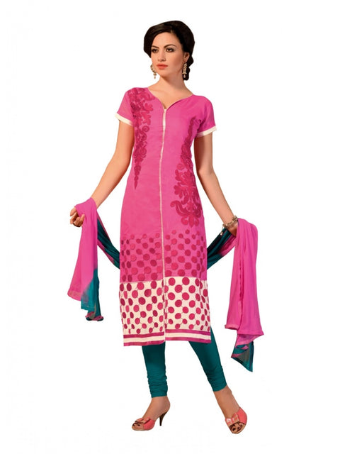 Generic Women's Chanderi Unstitched Salwar Suit-Material With Dupatta (Pink,2.2 Mtrs)