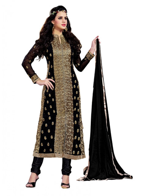 Generic Women's Georgette Unstitched Salwar Suit-Material With Dupatta (Black,2 Mtrs)