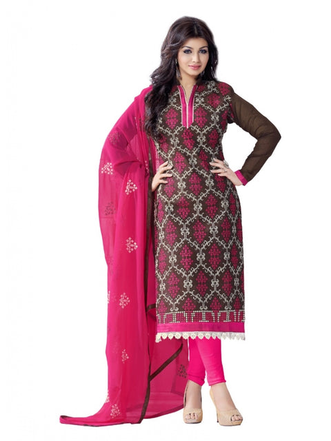 Generic Women's Chanderi Unstitched Salwar Suit-Material With Dupatta (Brown,2.2 Mtrs)