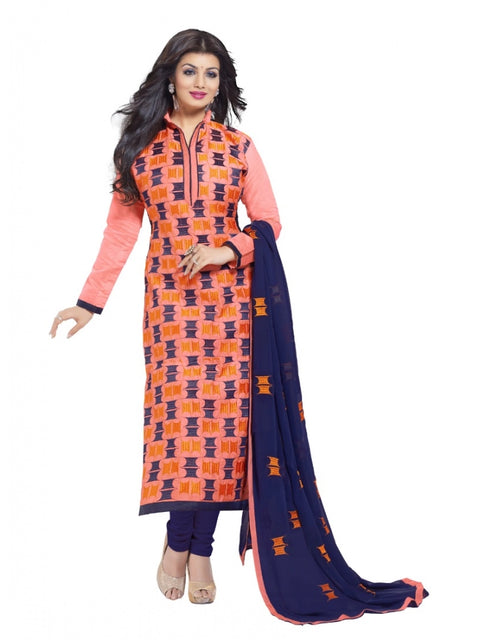 Generic Women's Chanderi Unstitched Salwar Suit-Material With Dupatta (Orange,2.2 Mtrs)
