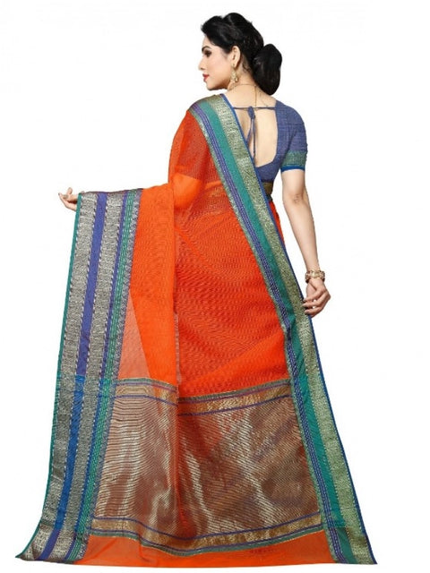 Women's Kota Doria Cotton Border Saree With Blouse (Fanta, 5-6 Mtrs)