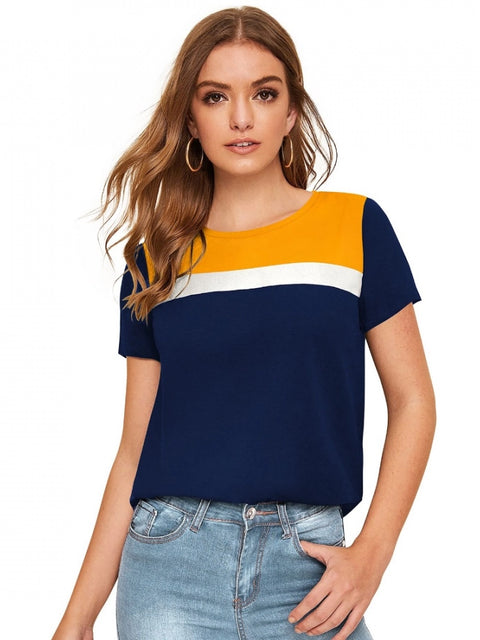 Generic Women's Polyester, Knitting Western Wear T-Shirt (Yellow)