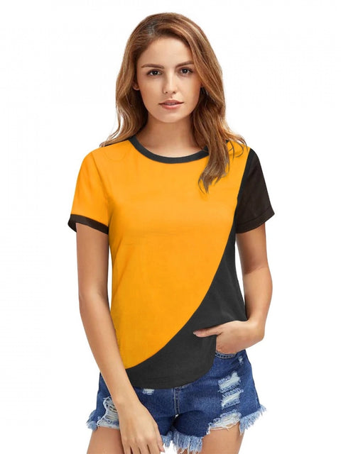 Generic Women's Polyester, Knitting Western Wear T-Shirt (Yellow)
