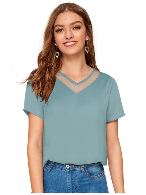Generic Women's Polyester, Knitting Western Wear T-Shirt (Pista)