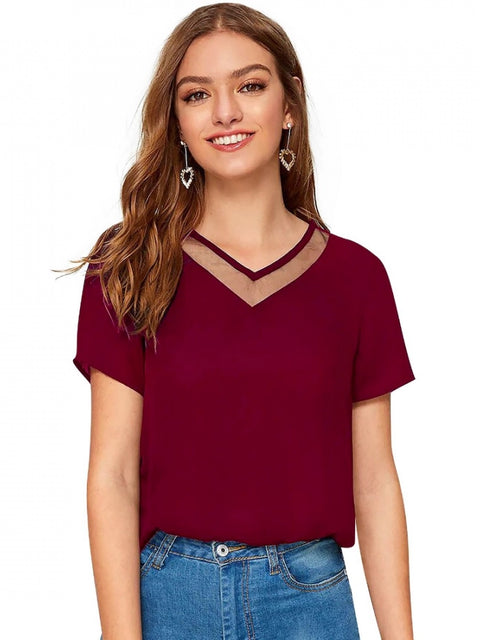 Generic Women's Polyester, Knitting Western Wear T-Shirt (Maroon)