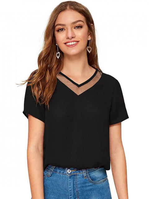 Generic Women's Polyester, Knitting Western Wear T-Shirt (Black)