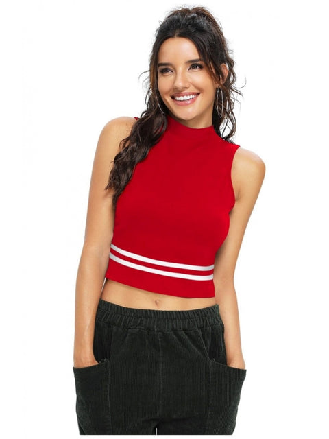 Generic Women's Polyester, Knitting Western Wear Tops (Red)