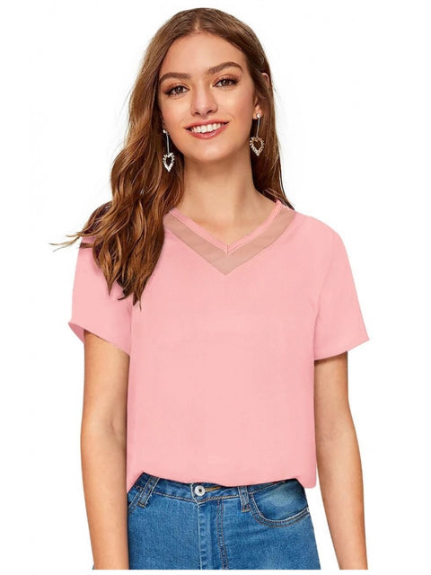 Generic Women's Polyester, Knitting Western Wear T-Shirt (Peach)
