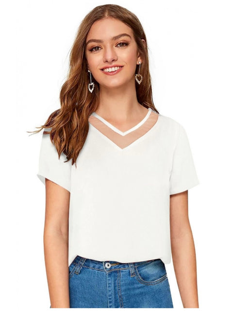 Generic Women's Polyester, Knitting Western Wear T-Shirt (White)