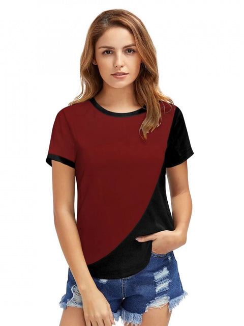 Generic Women's Polyester, Knitting Western Wear T-Shirt (Maroon)