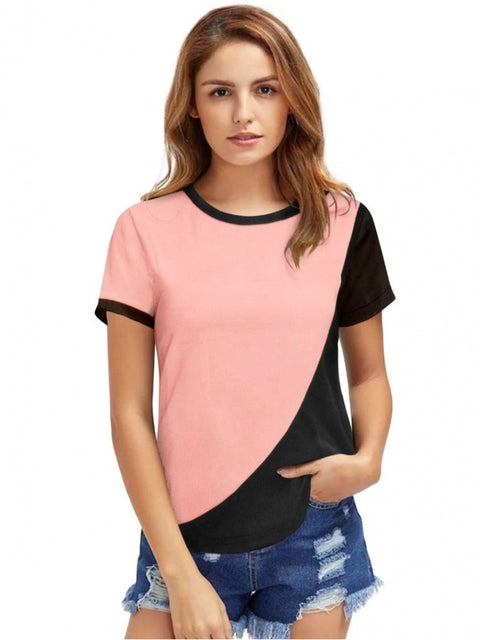 Generic Women's Polyester, Knitting Western Wear T-Shirt (Peach)