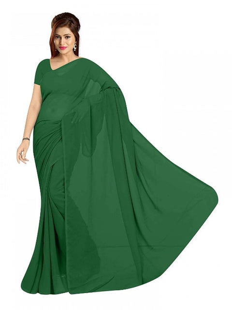 Women's Georgette Plain Saree With Blouse (Dark Green, 5-6 Mtrs)