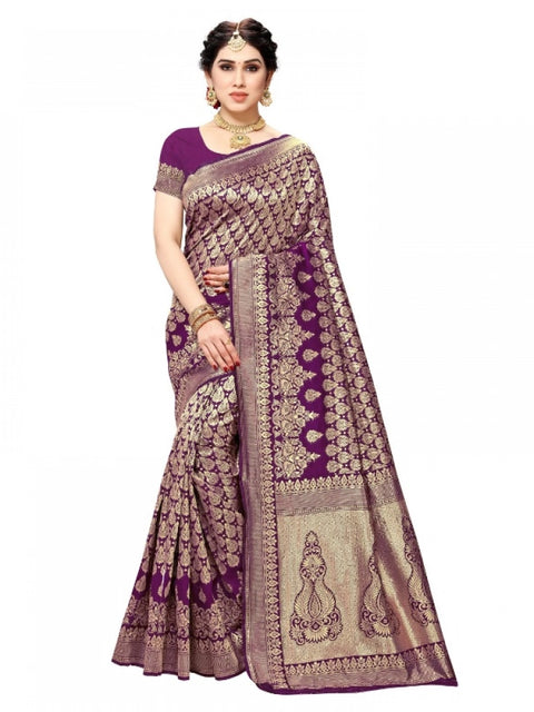 Women's Jacquard Silk Kanjivaram Jacquard Silk Saree With Blouse (Jamli, 5-6 Mtrs)