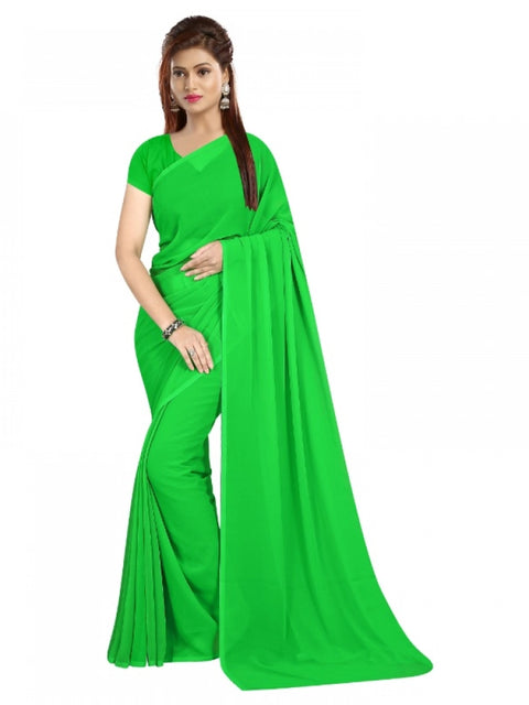 Women's Georgette Plain Saree With Blouse (parrot Green, 5-6 Mtrs)