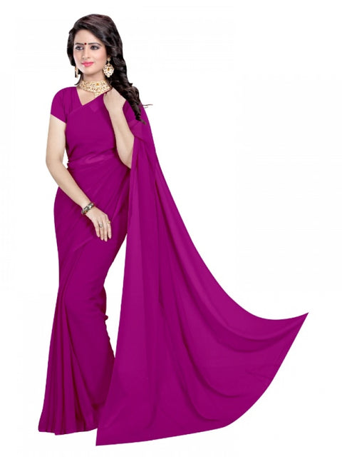 Women's Georgette Plain Saree With Blouse (Jamli, 5-6 Mtrs)
