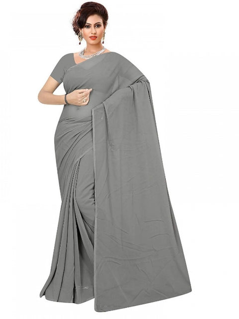 Women's Georgette Plain Saree With Blouse (Grey, 5-6 Mtrs)