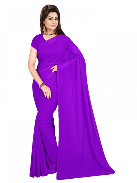 Women's Georgette Plain Saree With Blouse (Purple, 5-6 Mtrs)