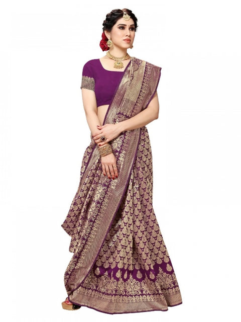 Women's Jacquard Silk Kanjivaram Jacquard Silk Saree With Blouse (Jamli, 5-6 Mtrs)
