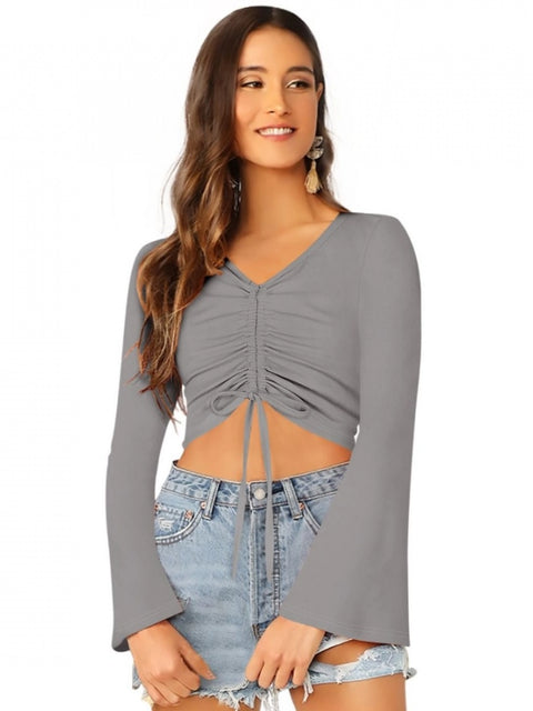 Generic Women's 95% Polyester 5% Spandex Western Wear Tops (Grey)