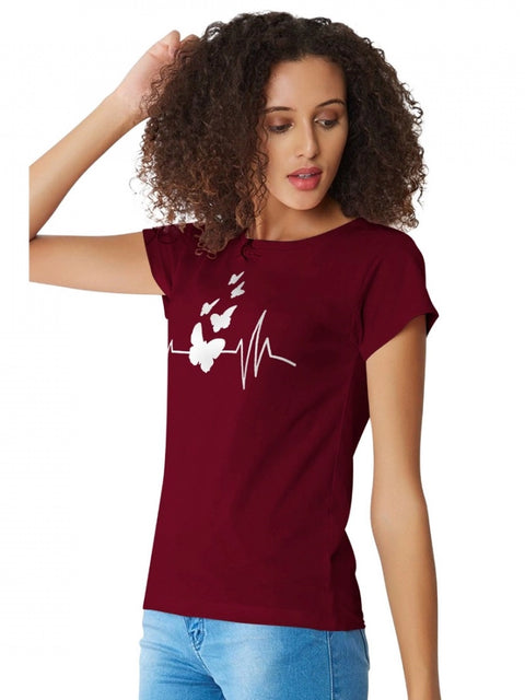 Generic Women's Cotton Western Wear T Shirt (Maroon)