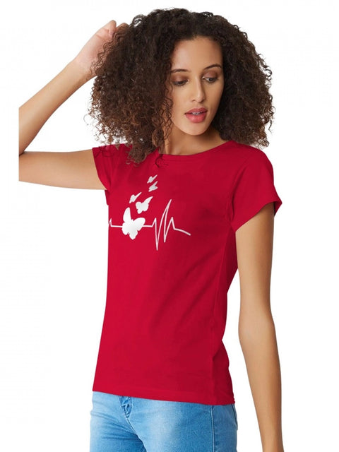 Generic Women's Cotton Western Wear T Shirt (Red)