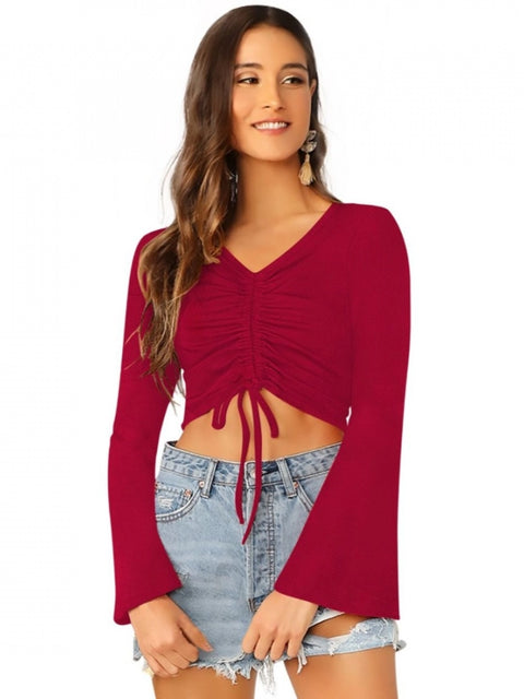 Generic Women's 95% Polyester 5% Spandex Western Wear Tops (Maroon)