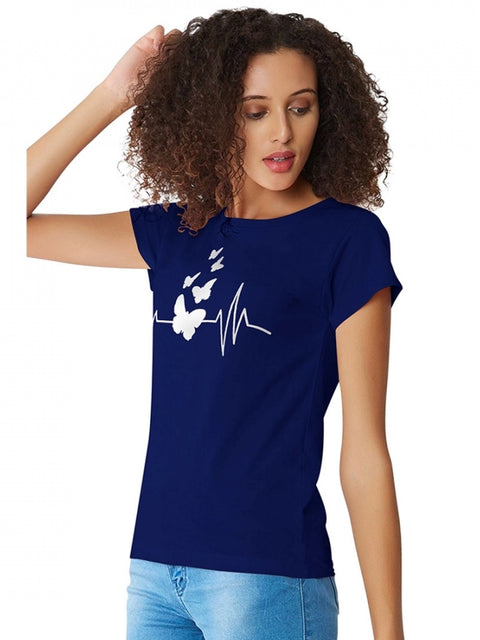 Generic Women's Cotton Western Wear T Shirt (Blue)