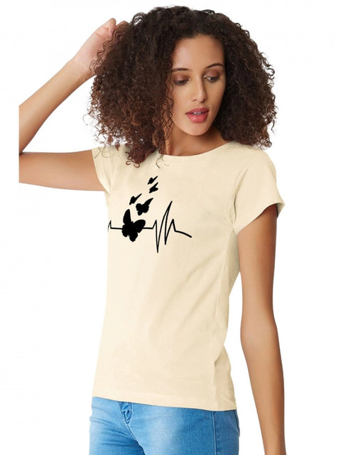 Generic Women's Cotton Western Wear T Shirt (Cream)