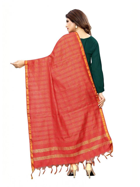 Generic Women's Cotton Jari Woven Work Dupatta (Red, Length:2-2.4 mtr)