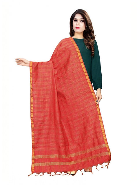Generic Women's Cotton Jari Woven Work Dupatta (Red, Length:2-2.4 mtr)