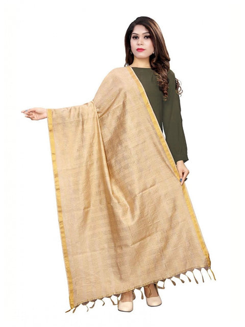 Generic Women's Cotton Jari Woven Work Dupatta (Beige, Length:2-2.4 mtr)