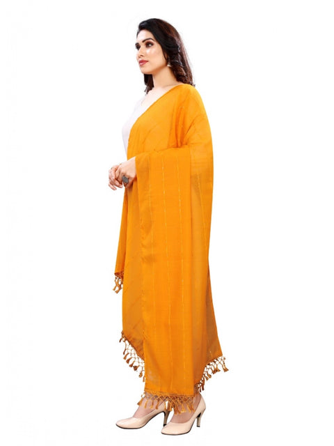 Generic Women's Cotton Silk Strips Printed Dupatta (Musterd Yellow, Length:2-2.4 mtr)