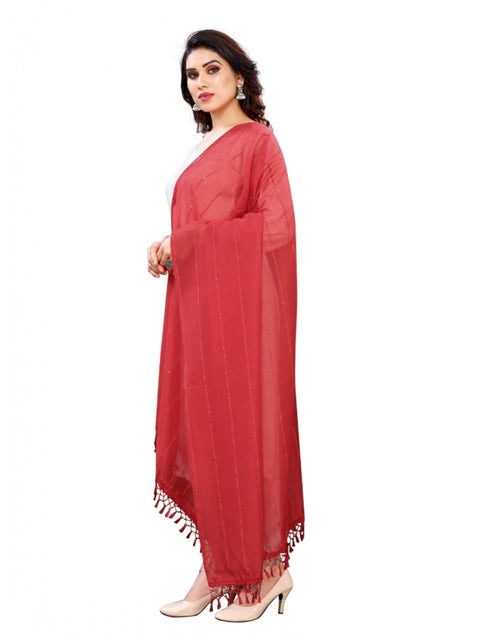Generic Women's Cotton Silk Strips Printed Dupatta (Maroon, Length:2-2.4 mtr)