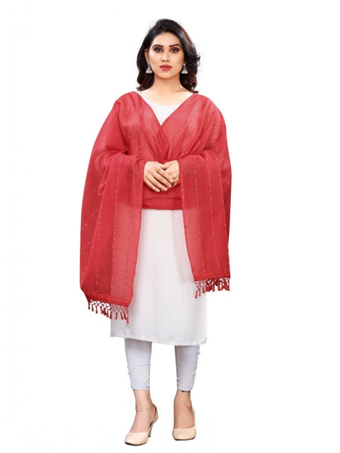 Generic Women's Cotton Silk Strips Printed Dupatta (Maroon, Length:2-2.4 mtr)