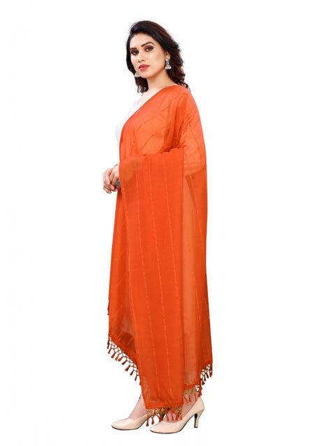 Generic Women's Cotton Silk Strips Printed Dupatta (Orange, Length:2-2.4 mtr)