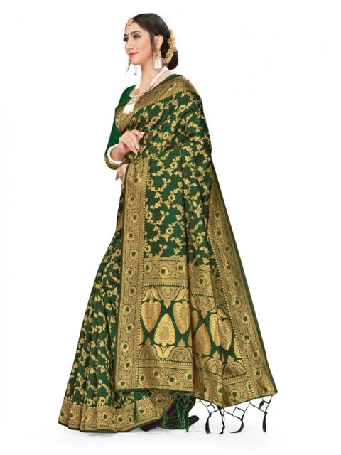 Women's Banarasi Silk Saree With Blouse (Green, 5-6Mtrs)