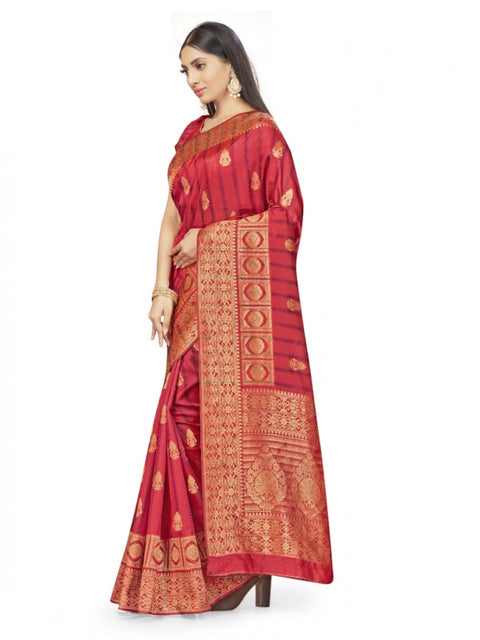 Women's Banarasi Silk Saree With Blouse (Peach, 5-6Mtrs)