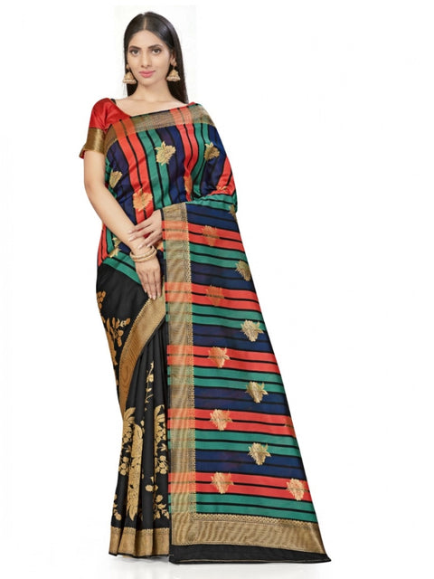 Women's Banarasi Silk Saree With Blouse (Black, 5-6Mtrs)