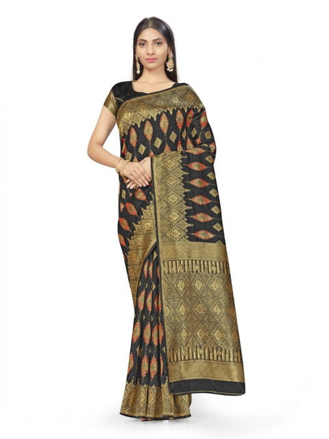 Women's Banarasi Silk Saree With Blouse (Black, 5-6Mtrs)