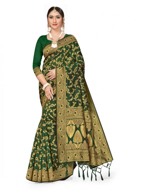 Women's Banarasi Silk Saree With Blouse (Green, 5-6Mtrs)