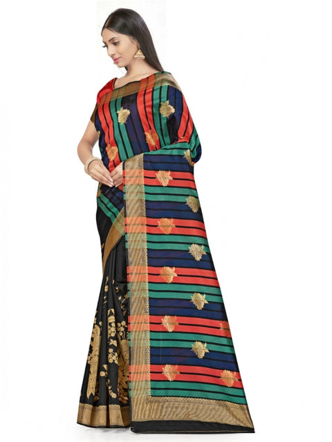 Women's Banarasi Silk Saree With Blouse (Black, 5-6Mtrs)