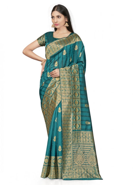 Women's Banarasi Silk Saree With Blouse (Peach, 5-6Mtrs)