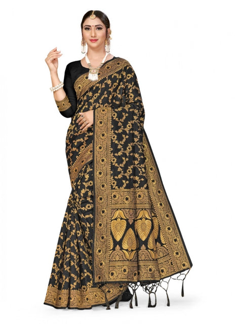 Women's Banarasi Silk Saree With Blouse (Black, 5-6Mtrs)