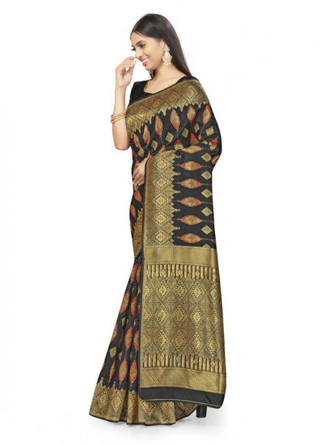 Women's Banarasi Silk Saree With Blouse (Black, 5-6Mtrs)