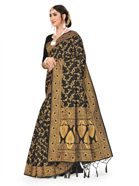 Women's Banarasi Silk Saree With Blouse (Black, 5-6Mtrs)
