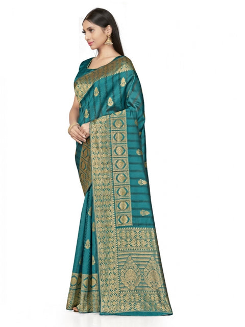 Women's Banarasi Silk Saree With Blouse (Peach, 5-6Mtrs)