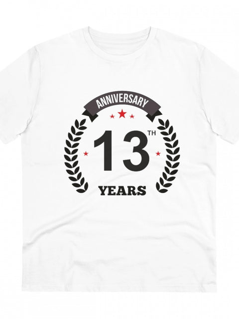 Men's PC Cotton 13th Anniversary Printed T Shirt (Color: White, Thread Count: 180GSM)